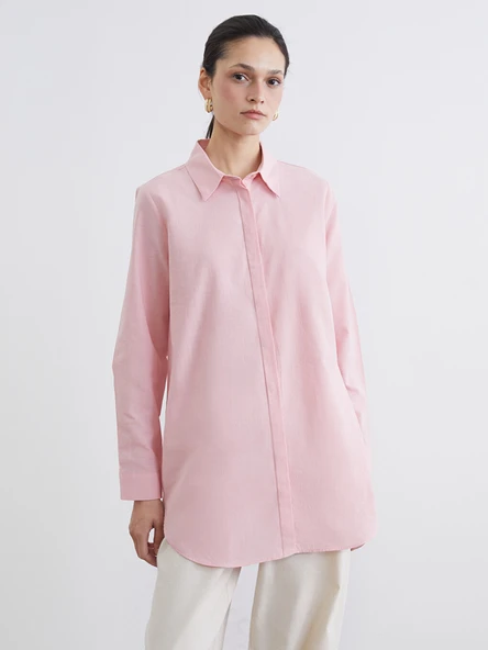 LCW Modest Pembe Dokulu Kadın Gömlek Tunik ürün görseli 1