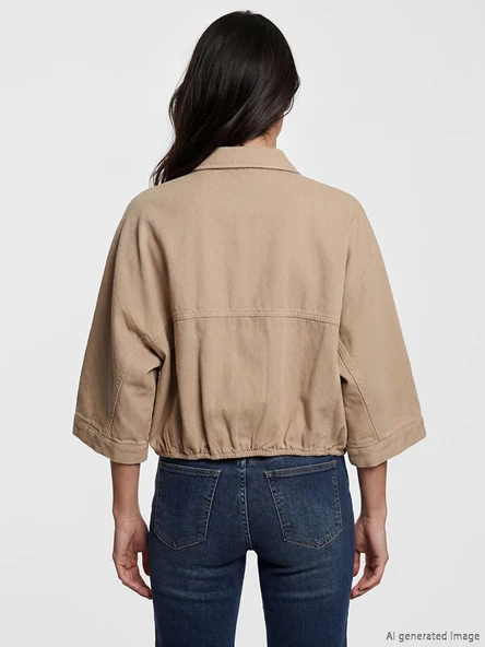 LCW Vision Bej Oversize Kadın Jean Gömlek - Resim 3