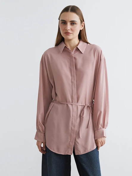 LC WAIKIKI Pembe Beli Kuşaklı Kadın Gömlek Tunik ürün görseli 1