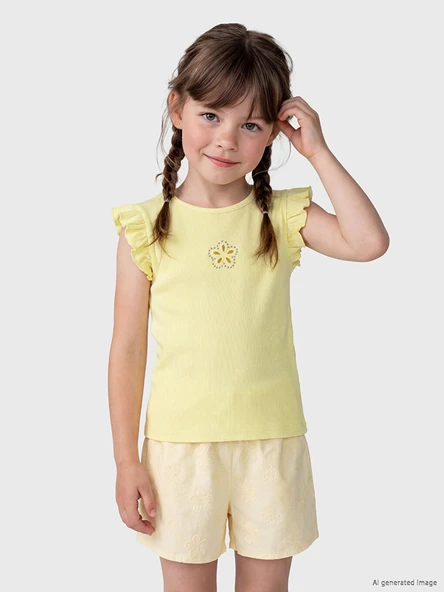 LCW Kids Sarı Bisiklet Yaka Taşlı Kız Çocuk Atlet ürün görseli 1
