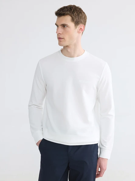 LCWAIKIKI Classic Beyaz Bisiklet Yaka Baskılı Erkek Sweatshirt ürün görseli 1