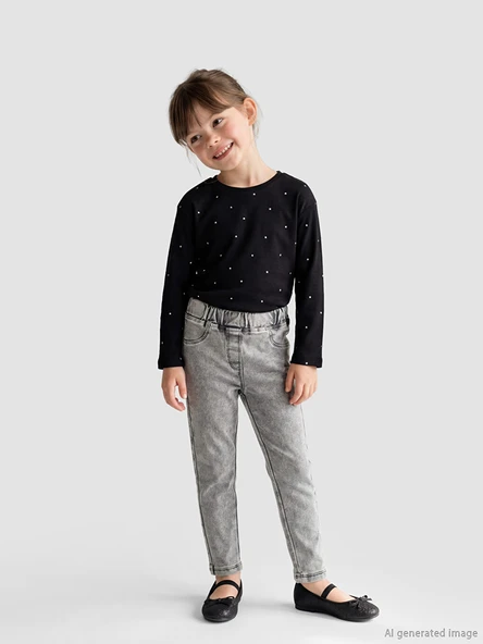 LCW Kids Siyah Beli Lastikli Kız Çocuk Tayt Pantolon ürün görseli 1