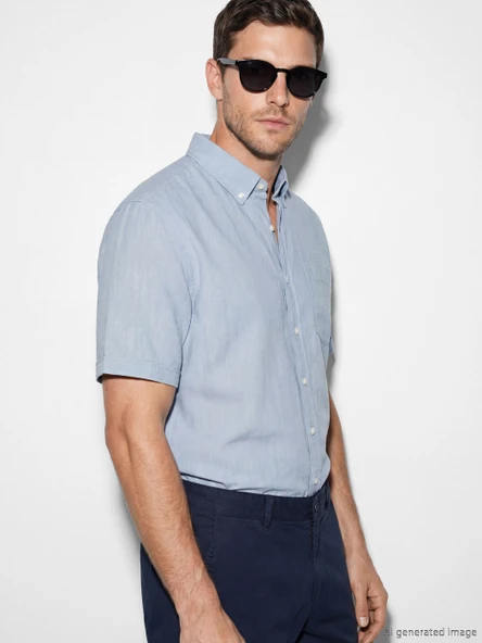 LCWAIKIKI Classic Mavi Regular Fit Armürlü Erkek Gömlek ürün görseli 1