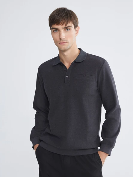 LC WAIKIKI Antrasit Polo Yaka Erkek Sweatshirt ürün görseli 1