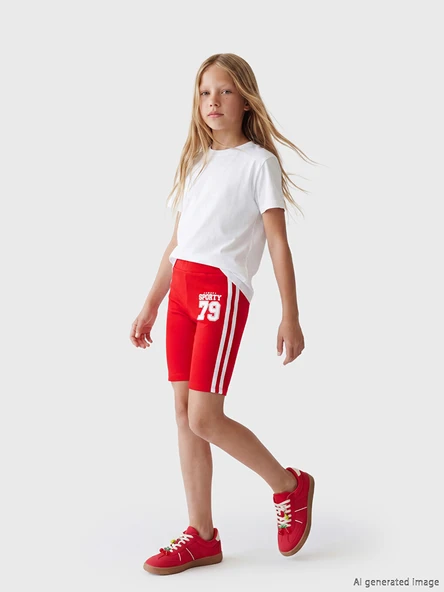 LCW Kids Kırmızı Beli Lastikli Kız Çocuk Kısa Tayt ürün görseli 1