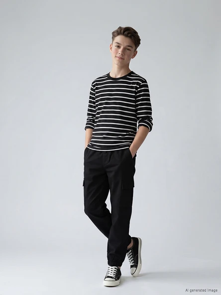 LCW Kids Siyah Regular Fit Erkek Çocuk Jogger Pantolon ürün görseli 1