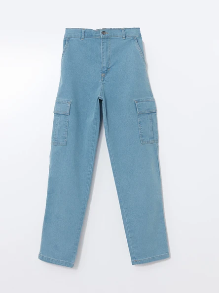 LCW Kids İndigo Beli Lastikli Erkek Çocuk Kargo Jean Pantolon ürün görseli 1