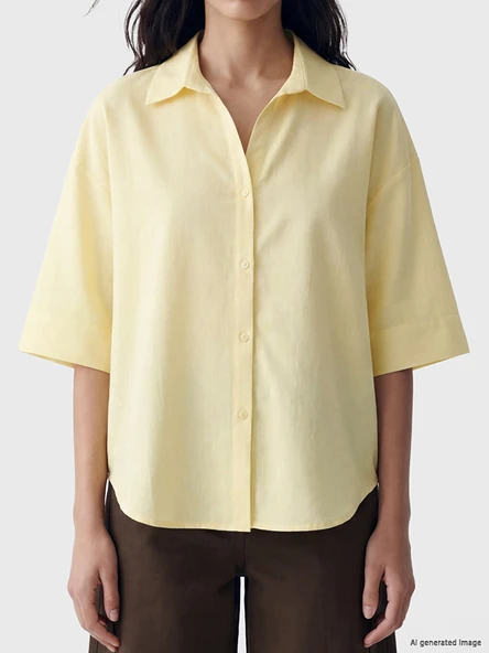 LCW Vision Sarı Oversize Poplin Kadın Gömlek - Resim 3