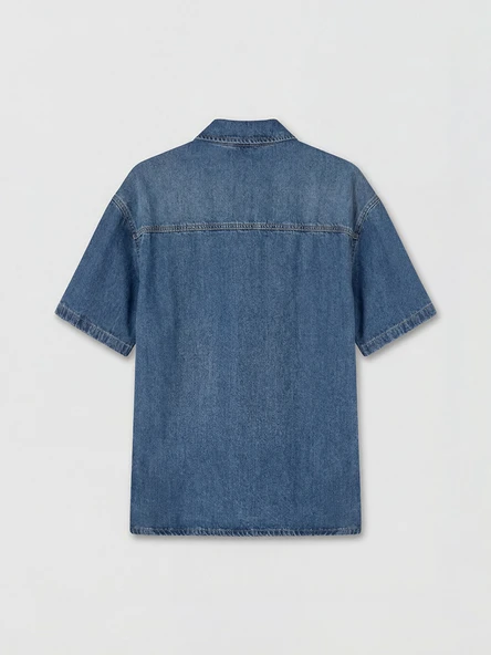 LCW Vision İndigo Oversize Kadın Jean Gömlek - Resim 5