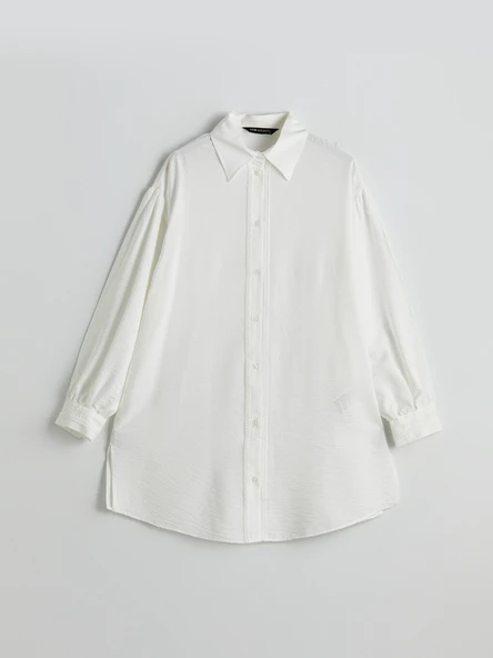 LCW Modest Ekru Oversize Kadın Gömlek Tunik - Resim 5