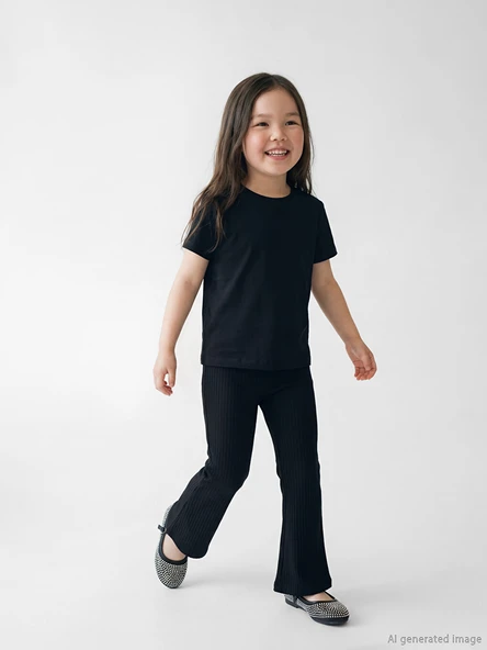 LCW Kids Siyah Beli Lastikli İspanyol Paça Kız Çocuk Fitilli Tayt ürün görseli 1