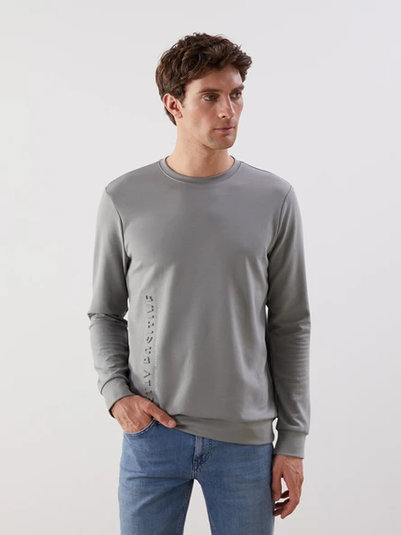 LCWAIKIKI Classic Gri Bisiklet Yaka Uzun Kollu Baskılı Erkek Sweatshirt ürün görseli 1