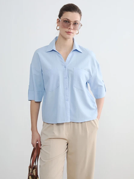 LCW EVERYDAY Mavi Poplin Kadın Gömlek ürün görseli 1