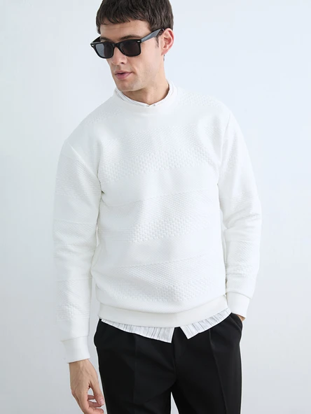 LCW Vision Beyaz Bisiklet Yaka Erkek Sweatshirt ürün görseli 1