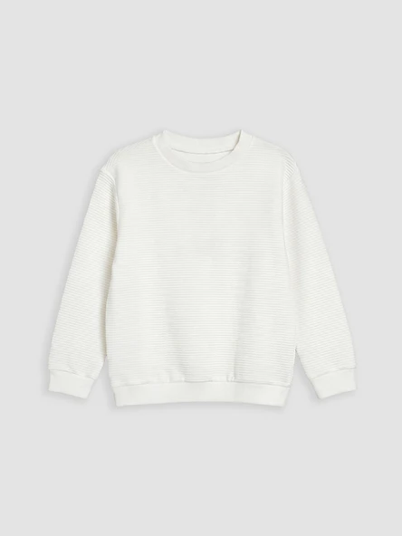LCW Kids Beyaz Bisiklet Yaka Dokulu Erkek Çocuk Sweatshirt ürün görseli 1