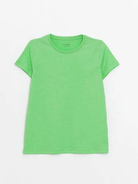 LCW Kids Yeşil Bisiklet Yaka Basic Kısa Kollu Kız Çocuk Tişört ürün görseli 1