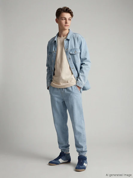 LCW Kids İndigo Loose Fit Erkek Çocuk Jean Jogger Pantolon ürün görseli 1