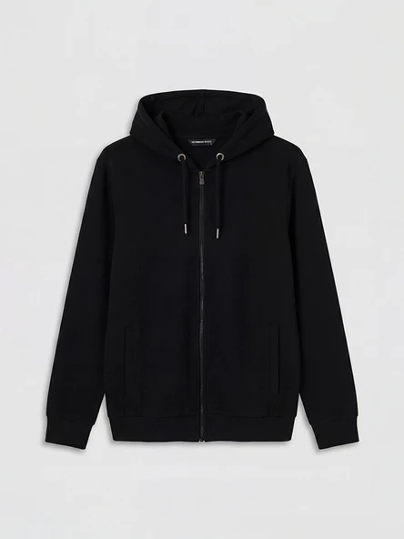 LCWAIKIKI Classic Siyah Kapüşonlu Erkek Fermuarlı Sweatshirt ürün görseli 1