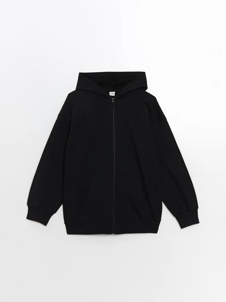 LCW Kids Siyah Kapüşonlu Kız Çocuk Fermuarlı Sweatshirt ürün görseli 1