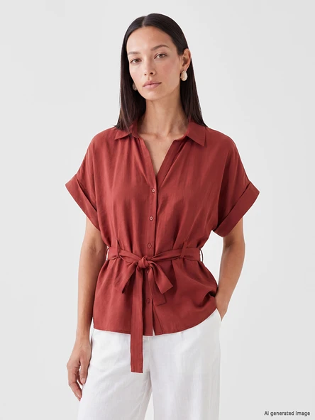 LCWAIKIKI Classic Bordo Oversize Modal Karışımlı Kadın Gömlek ürün görseli 1