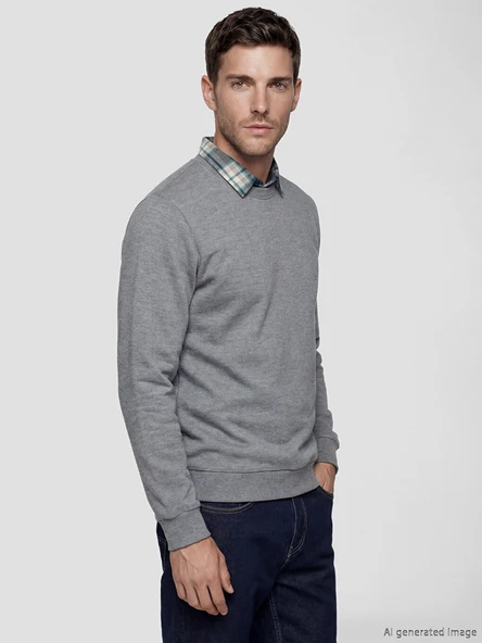 LCWAIKIKI Classic Gri Gömlek Yaka Erkek Sweatshirt ürün görseli 1