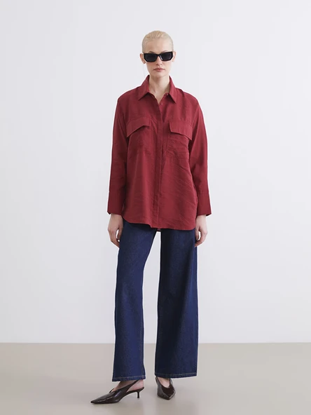 LCW STUDIO Bordo Oversize Kadın Gömlek - Resim 3