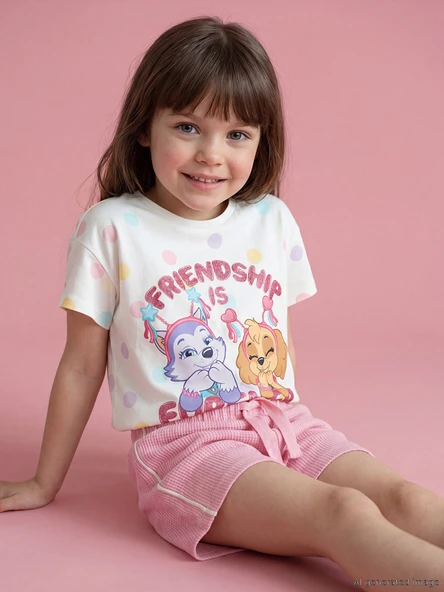 LCW Kids Ekru Paw Patrol Baskılı Kız Çocuk Tişört ürün görseli 1