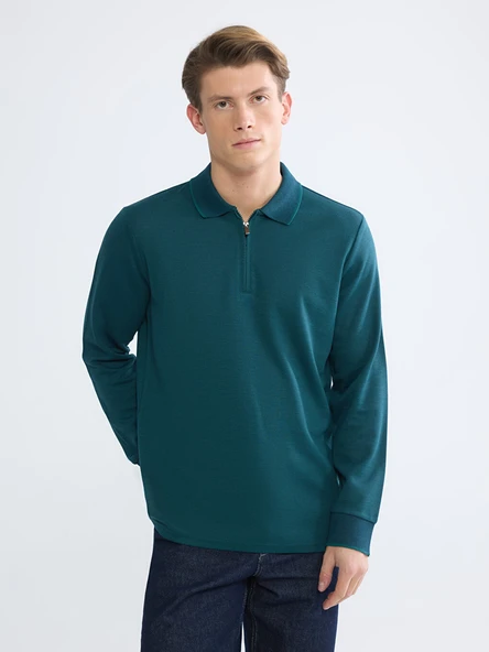 LCWAIKIKI Classic Yeşil Polo Yaka Erkek Sweatshirt ürün görseli 1