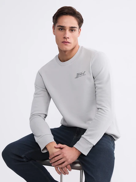 LCWAIKIKI Classic Gri Bisiklet Yaka Baskılı Erkek Sweatshirt ürün görseli 1