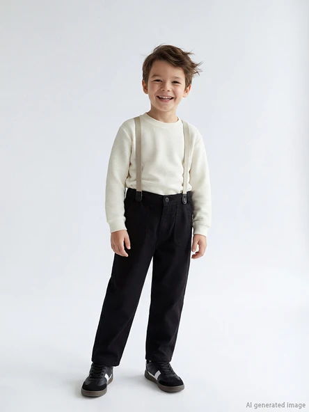 LCW Kids Siyah Beli Lastikli Askılı Erkek Çocuk Pantolon ürün görseli 1