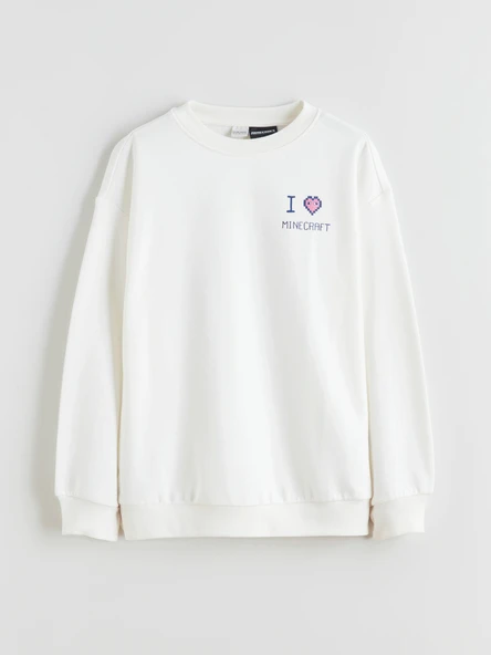 LCW Kids Beyaz Bisiklet Yaka Minecraft Baskılı Kız Çocuk Sweatshirt ürün görseli 1
