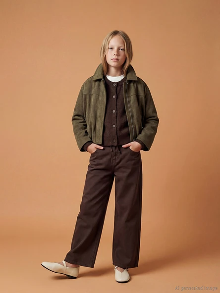 LCW Kids Kahverengi Wideleg Gabardin Kız Çocuk Pantolon ürün görseli 1
