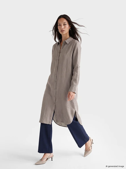 LCW EVERYDAY Gri Oversize %100 Keten Kadın Gömlek Tunik ürün görseli 1