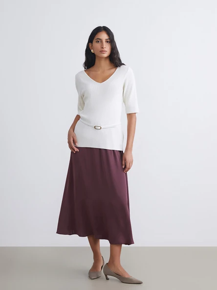 LCW Modest Bordo Beli Lastikli Kloş Etek ürün görseli 1