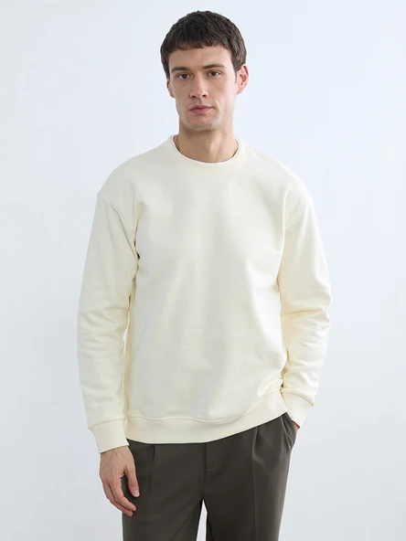 LCW Vision Bej Bisiklet Yaka Erkek Kalın Sweatshirt ürün görseli 1