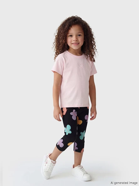 LCW Kids Siyah Beli Lastikli Kelebek Baskılı Kız Çocuk Tayt ürün görseli 1
