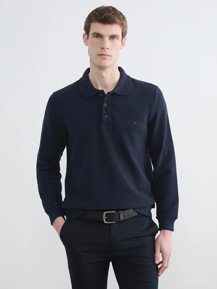 LCWAIKIKI Classic Lacivert Polo Yaka Erkek Sweatshirt ürün görseli 1