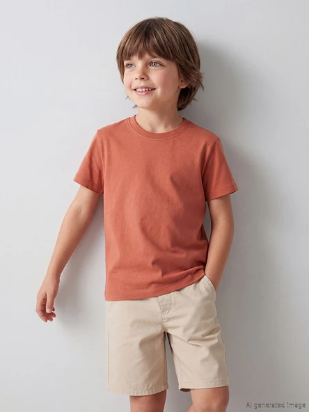 LCW Kids Kahverengi Bisiklet Yaka Erkek Çocuk Tişört ürün görseli 1