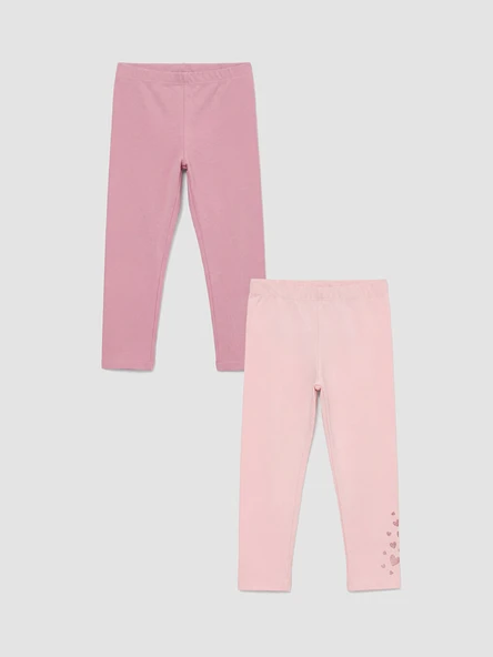 LC WAIKIKI Pembe Kalp Baskılı Kız Çocuk Tayt 2'li ürün görseli 1