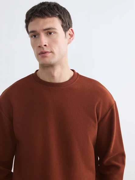 LCW Vision Kahverengi Bisiklet Yaka Erkek Sweatshirt ürün görseli 1