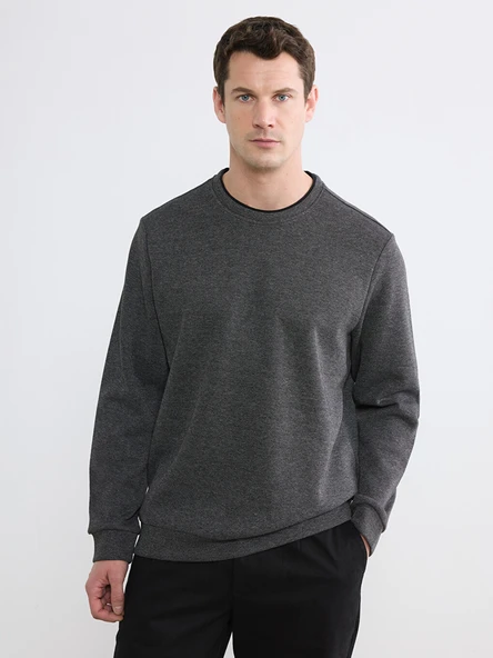 LCWAIKIKI Classic Siyah Bisiklet Yaka Erkek Sweatshirt ürün görseli 1