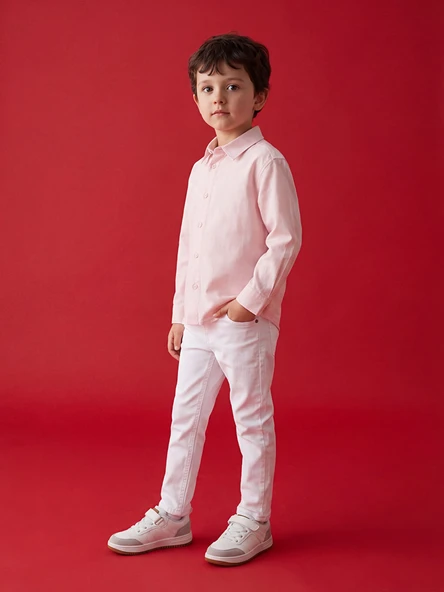 LCW Kids Beyaz  Slim Fit Gabardin Erkek Çocuk Pantolon ürün görseli 1