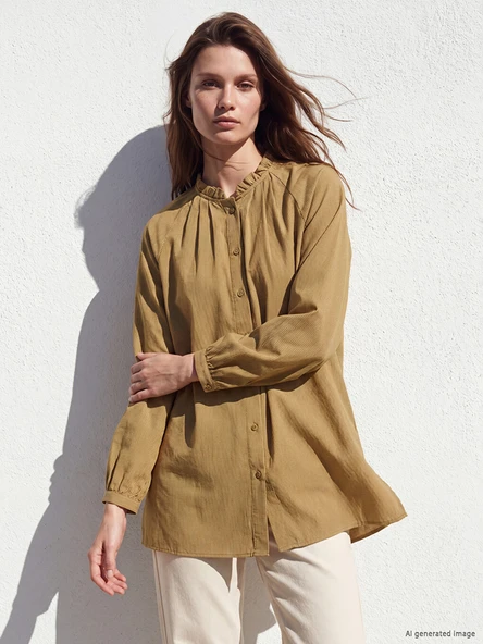 LCW Modest Yeşil Çizgili Oversize Kadın Gömlek Tunik ürün görseli 1
