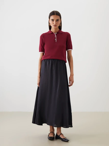 LCW Modest Siyah Beli Lastikli %100 Keten Kloş Etek ürün görseli 1