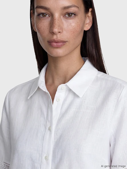 LCW STUDIO Beyaz Crop Kadın Gömlek - Resim 3