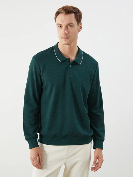 LCW ECO Yeşil Polo Yaka Erkek Sweatshirt ürün görseli 1