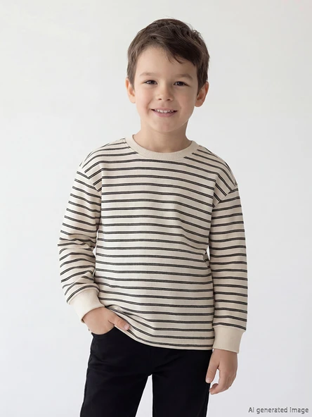 LCW Kids Kahverengi Çizgili Uzun Kollu Erkek Çocuk Tişört ürün görseli 1