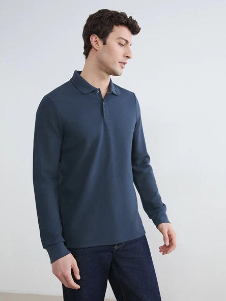LCWAIKIKI Classic Lacivert Polo Yaka Erkek Sweatshirt ürün görseli 1