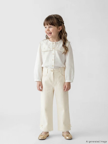 LCW Kids Ekru Fiyonk Detaylı Kız Çocuk Gabardin Pantolon ürün görseli 1