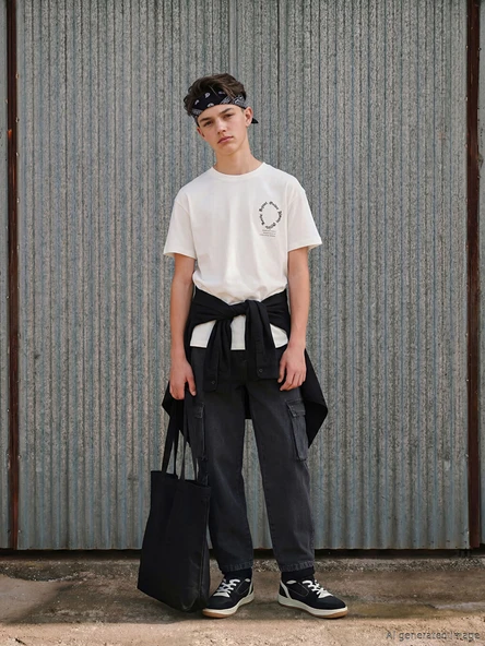 LCW Kids Antrasit Regular Fit Erkek Çocuk Kargo Jean Pantolon ürün görseli 1